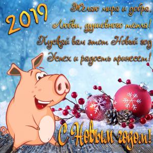 Картинка с веселой свиньей к 2019 году