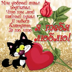 Красивая открытка с котом и сердечком