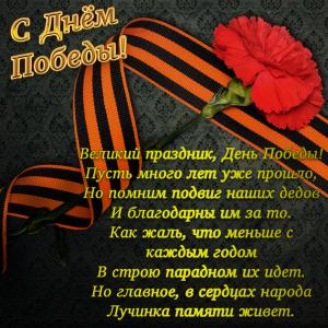 Картинка с пожеланием и гвоздикой на День Победы