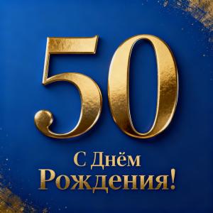открытка с юбилеем мужчине, 50 лет, золотые цифры, торжественный стиль, минимум текста